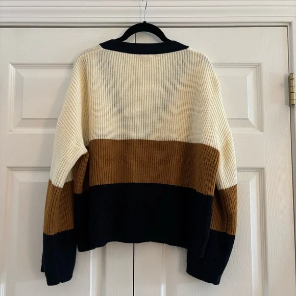 Color Block Knit Cardigan With Navy Blue buttons - Picture 3 of 5